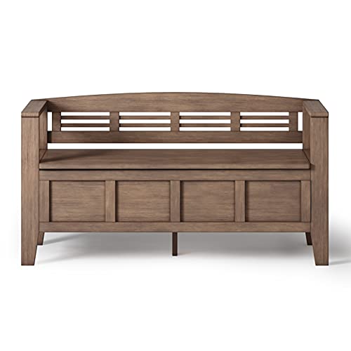 SIMPLIHOME Adams SOLID WOOD 48 inch Wide Entryway Storage Bench with Safety Hinge, Multifunctional Rustic in Rustic Natural Aged Brown