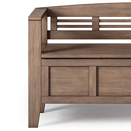 SIMPLIHOME Adams SOLID WOOD 48 inch Wide Entryway Storage Bench with Safety Hinge, Multifunctional Rustic in Rustic Natural Aged Brown