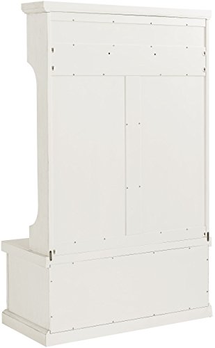 Crosley Furniture Seaside Hall Tree, Entryway Bench with Coat Rack and Shoe Cabinet, Distressed White