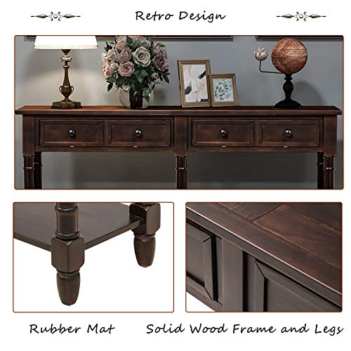 Merax Espresso Wood Narrow Console Table with Drawers and Bottom Shelf for Entryway Hallway Front Door, 1 Set