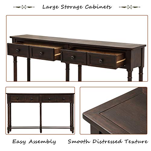 Merax Espresso Wood Narrow Console Table with Drawers and Bottom Shelf for Entryway Hallway Front Door, 1 Set
