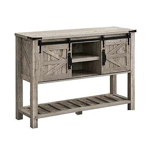 OKD Farmhouse Console Entryway Table with Sliding Barn Doors, Rustic Entry Sofa Tables Buffet Sideboard for Hallway, Foyer, Couch, Entrance, Living Room, Dining, Kitchen, 46 Inch, Light Rustic Oak