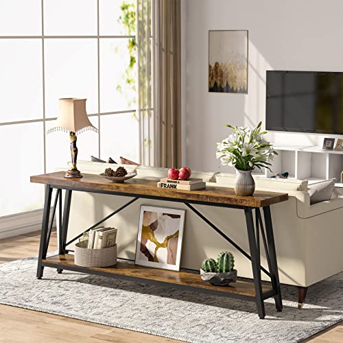 LITTLE TREE 70.9 Inch Long Industrial Entryway Console Sofa Couch Table, Retro Brown