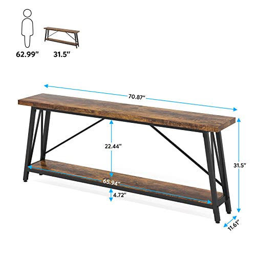 LITTLE TREE 70.9 Inch Long Industrial Entryway Console Sofa Couch Table, Retro Brown