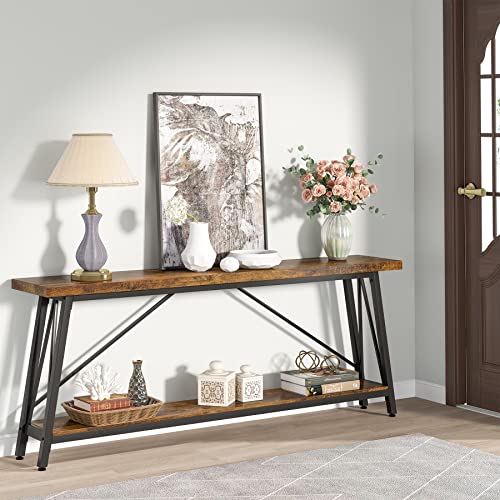 LITTLE TREE 70.9 Inch Long Industrial Entryway Console Sofa Couch Table, Retro Brown
