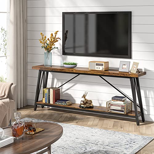 LITTLE TREE 70.9 Inch Long Industrial Entryway Console Sofa Couch Table, Retro Brown