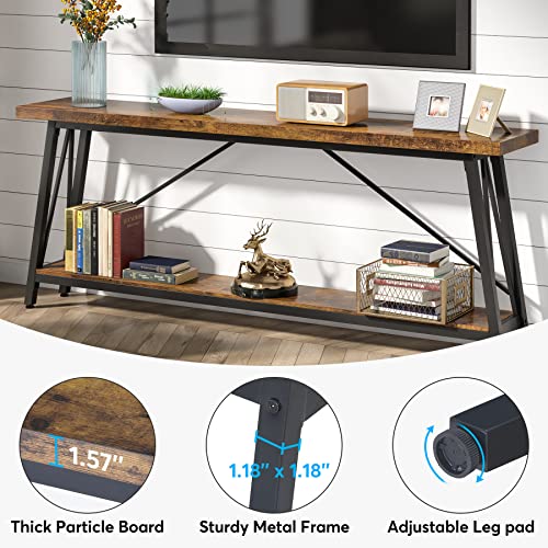 LITTLE TREE 70.9 Inch Long Industrial Entryway Console Sofa Couch Table, Retro Brown