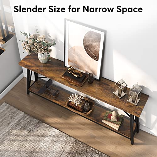 LITTLE TREE 70.9 Inch Long Industrial Entryway Console Sofa Couch Table, Retro Brown