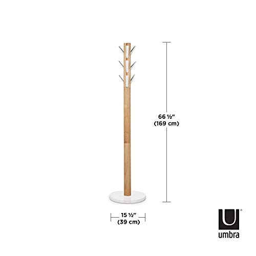 Umbra Flapper Coat Rack, Clothing Hanger, Umbrella Holder, and Hat Organizer, for Entryway, Natural