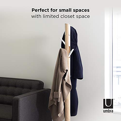 Umbra Flapper Coat Rack, Clothing Hanger, Umbrella Holder, and Hat Organizer, for Entryway, Natural