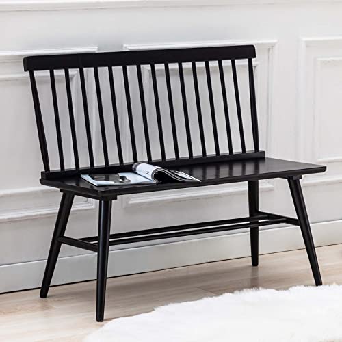 Duhome Entryway Bench, Black Dining Bench with Spindle Back Farmhouse Bench Wood Bench Windsor Bench for Foyer Balcony Living Room, Black (Black, Bench)
