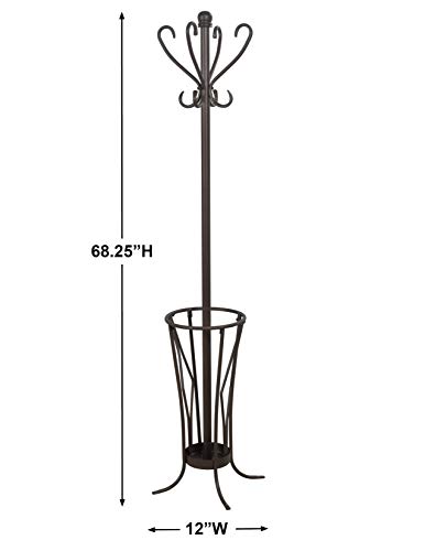 Leisure Space Metal Freestanding Coat Rack with Umbrella Stand and 8 Hooks (Antique Finish)