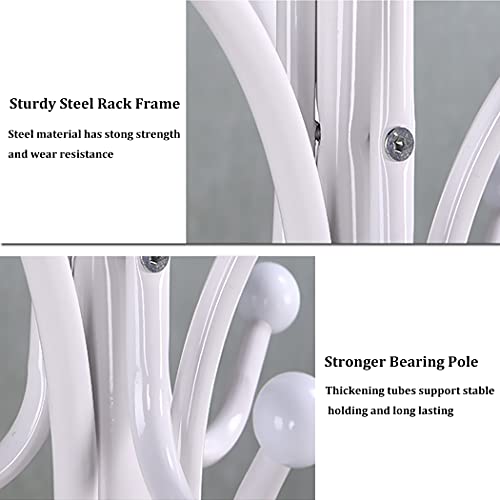 Kertnic Metal Coat Rack Stand with Natural Marble Base, Free Standing Hall Tree with 12 Hooks for Hanging Scarf, Bag, Jacket, Home Entry-way Hat Hanger Organizer (White)