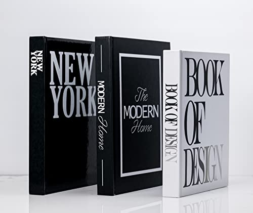 Fashion Decorative Real Books Premium XL Sized Set of 3 Hardcover Books - Modern with Blank Pages, Designer Book Stack for Living Room Decor, Display for Coffee Tables/Shelves New York/Black/White