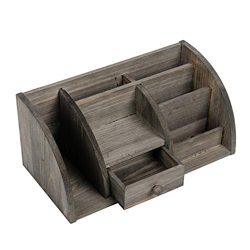 Rustic Brown Wood Desk Organizer with Drawers