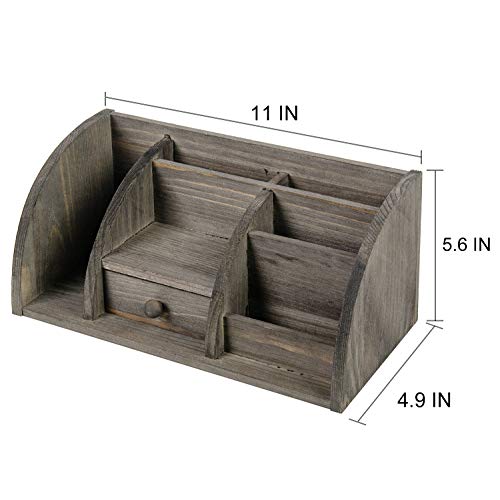 Rustic Brown Wood Desk Organizer with Drawers