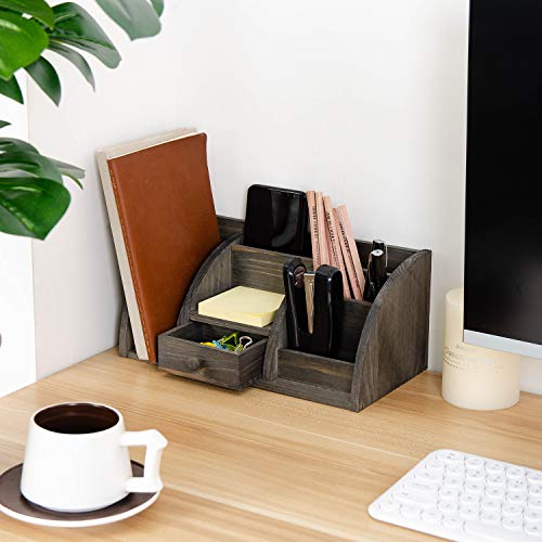 Rustic Brown Wood Desk Organizer with Drawers