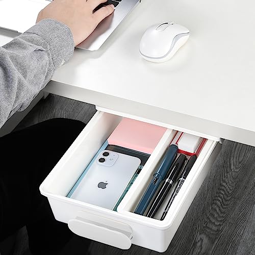 GGIANTGO Under Desk Drawer[2Pack, M+M], Self-Adhesive Under Desk Storage, Desk Drawer Organizer for Office Home Stationery