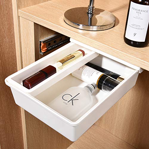 GGIANTGO Under Desk Drawer[2Pack, M+M], Self-Adhesive Under Desk Storage, Desk Drawer Organizer for Office Home Stationery