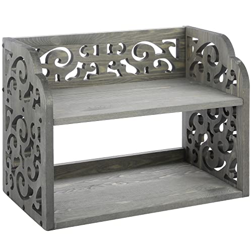 Vintage Gray Wood 2-Tier Desktop Bookshelf Organizer