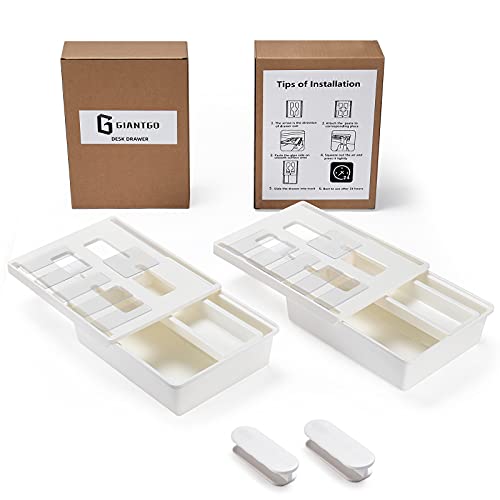 GGIANTGO Under Desk Drawer[2Pack, M+M], Self-Adhesive Under Desk Storage, Desk Drawer Organizer for Office Home Stationery