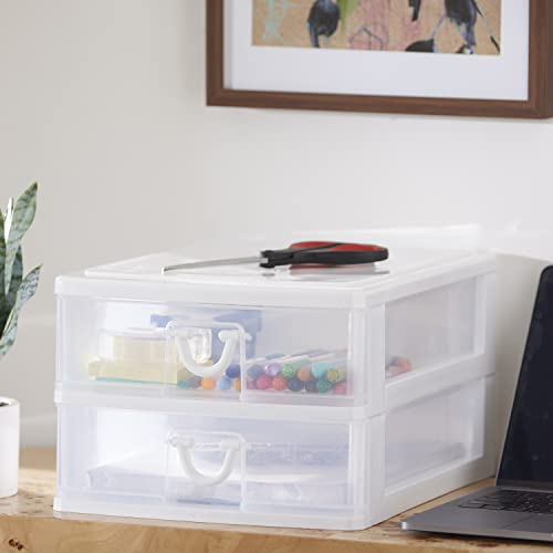 Gracious Living Clear Mini 2 Drawer Desk and Office Organizers for Storing Cosmetics, Arts, Crafts, and Stationery Items, White Finish (2 Pack)