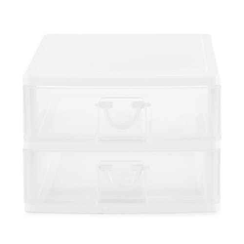 Gracious Living Clear Mini 2 Drawer Desk and Office Organizers for Storing Cosmetics, Arts, Crafts, and Stationery Items, White Finish (2 Pack)