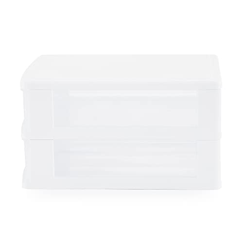 Gracious Living Clear Mini 2 Drawer Desk and Office Organizers for Storing Cosmetics, Arts, Crafts, and Stationery Items, White Finish (2 Pack)