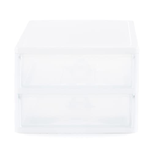 Gracious Living Clear Mini 2 Drawer Desk and Office Organizers for Storing Cosmetics, Arts, Crafts, and Stationery Items, White Finish (2 Pack)
