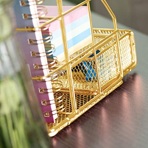 hudstill Gold Desk Organizer for Women and Girls with Matching Cellphone Stand Holder For Desk - Cute Gold Desk Organizer Caddy With Large Drawer for Office Stationery and Accessories