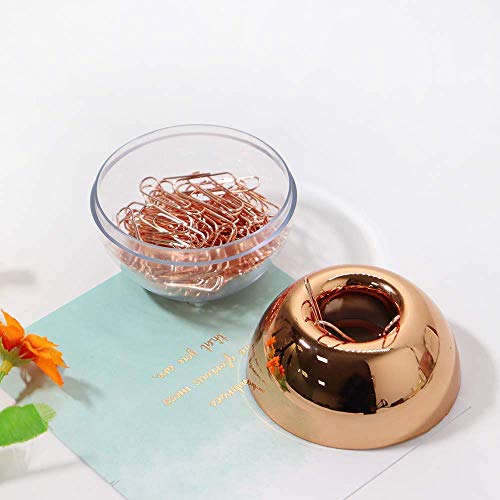 Clear Rose Gold Acrylic Desk Accessories Organizer Set, Tape Dispenser, Stapler 24/6 Staples, Sticky Notes Holder, Magnetic Paper Clips Holder, Pen Pencil Holder, Office Supplies Stationery(Rose Gold）