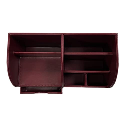 UnionBasic Desk Organizer, Multi-functional Leather Desktop Office Organizer, Pen Holder - Business Card/Pen/Pencil/Mobile Phone/Stationery Holder Storage Box, Burgundy