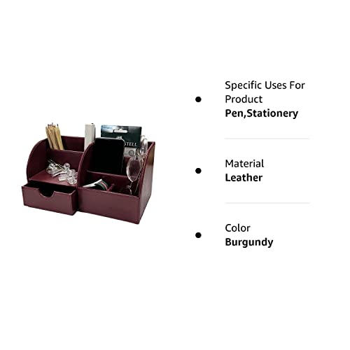 UnionBasic Desk Organizer, Multi-functional Leather Desktop Office Organizer, Pen Holder - Business Card/Pen/Pencil/Mobile Phone/Stationery Holder Storage Box, Burgundy