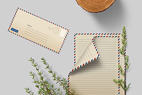 Vintage Airmail Stationery Paper Set, 100-Piece Set (50 Lined Sheets + 50 Matching Envelopes), Letter Size 8.5 x 11 inch, Double Sided & Lined Paper, by Better Office Products
