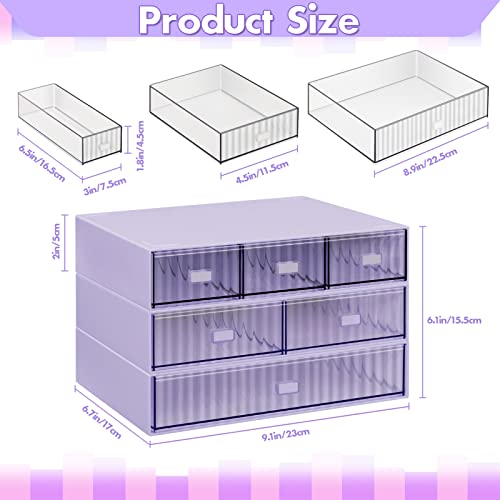 YOCOMEY Stackable Desk Organizer with 6 Drawers, 3 Tier Plastic Desk Storage Box Desktop Drawers, Detachable Makeup Storage Office Stationery Supplies Organizer for Desk Office School Home(Purple)