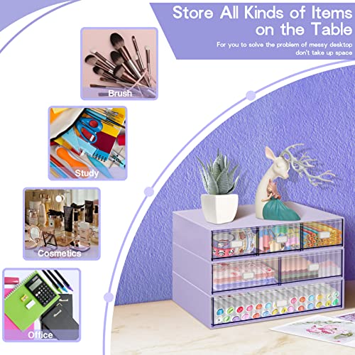 YOCOMEY Stackable Desk Organizer with 6 Drawers, 3 Tier Plastic Desk Storage Box Desktop Drawers, Detachable Makeup Storage Office Stationery Supplies Organizer for Desk Office School Home(Purple)