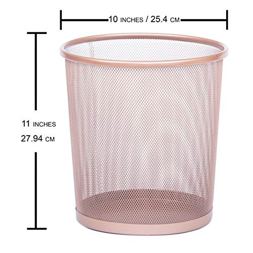 SHS Round Mesh Stainless Steel WasteBasket Trash Can Recycling Bin for Home, Office, Bathroom, Bedroom & Kitchen, 3.5 Gallon / 12L, 11” Height x 10” Diameter Garbage Can (Rose Gold)