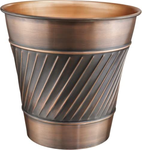 Monarch Abode Metal Wastebasket Trash Can, Handcrafted, Wave Embossed, Bathroom Decor, Antique Copper Finish