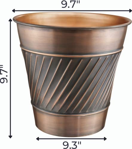 Monarch Abode Metal Wastebasket Trash Can, Handcrafted, Wave Embossed, Bathroom Decor, Antique Copper Finish