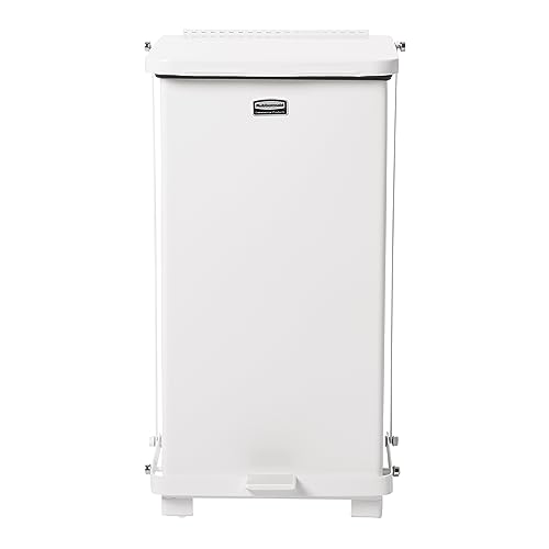 Rubbermaid Commercial Products Defenders Step-On Trash Can with Plastic Liner, 12-Gallon, White, Good with Infectious Waste in Doctors Office/Hospital/Medical/Healthcare Facilities