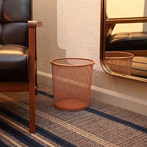 SHS Round Mesh Stainless Steel WasteBasket Trash Can Recycling Bin for Home, Office, Bathroom, Bedroom & Kitchen, 3.5 Gallon / 12L, 11” Height x 10” Diameter Garbage Can (Rose Gold)