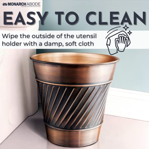 Monarch Abode Metal Wastebasket Trash Can, Handcrafted, Wave Embossed, Bathroom Decor, Antique Copper Finish