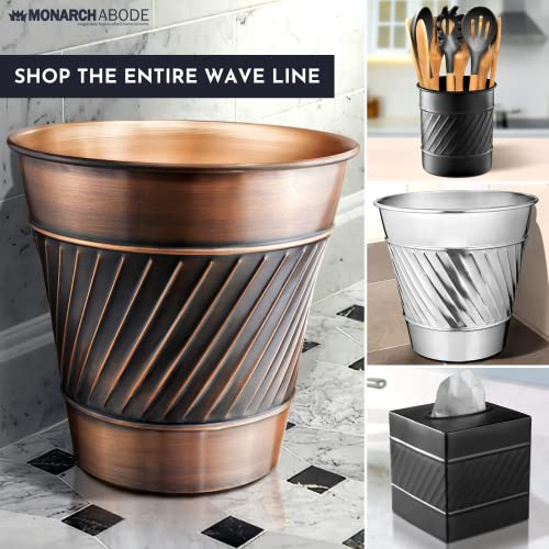 Monarch Abode Metal Wastebasket Trash Can, Handcrafted, Wave Embossed, Bathroom Decor, Antique Copper Finish