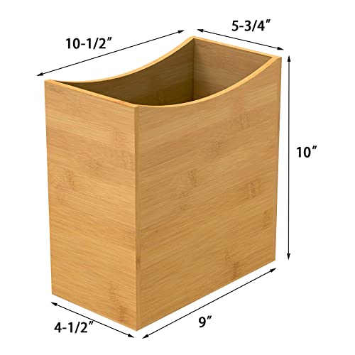TOPZEA Bamboo Waste Basket, Rectangular Narrow Trash Can Wastebasket Waste Bin Garbage Can for Bathroom, Bedroom, Office and Home, 10.5" x 5.75" x 10"