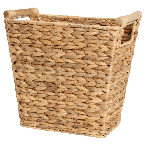 StorageWorks Wicker Waste Basket with Wooden Handles, Rectangular Hand Woven Office Waste Basket, 1 Pack, 12 Liters