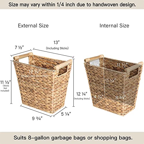 StorageWorks Wicker Waste Basket with Wooden Handles, Rectangular Hand Woven Office Waste Basket, 1 Pack, 12 Liters