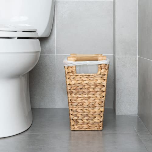 StorageWorks Wicker Waste Basket with Wooden Handles, Rectangular Hand Woven Office Waste Basket, 1 Pack, 12 Liters