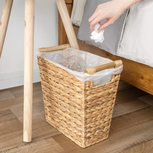 StorageWorks Wicker Waste Basket with Wooden Handles, Rectangular Hand Woven Office Waste Basket, 1 Pack, 12 Liters