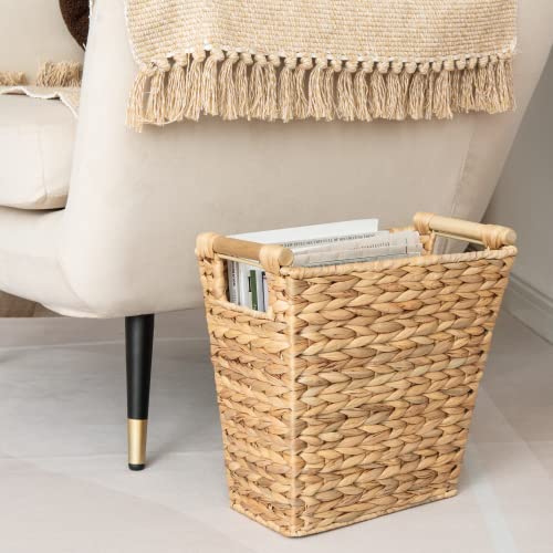 StorageWorks Wicker Waste Basket with Wooden Handles, Rectangular Hand Woven Office Waste Basket, 1 Pack, 12 Liters