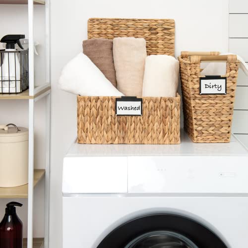 StorageWorks Wicker Waste Basket with Wooden Handles, Rectangular Hand Woven Office Waste Basket, 1 Pack, 12 Liters